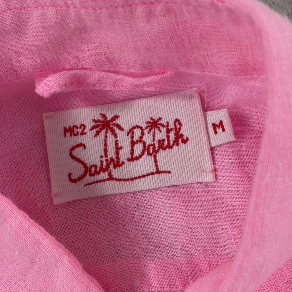 MC2 SAINT BARTH Pure 100% Linen Shirt in Pink Men Medium Resort Beach NWOT $200